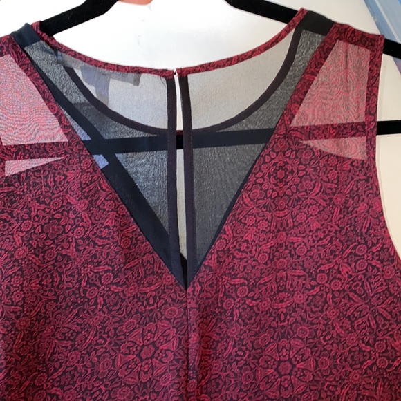 bcbgeneration "wine red combo" floral dress sleeveless W/Mesh V Neck fro… - Picture 7 of 8